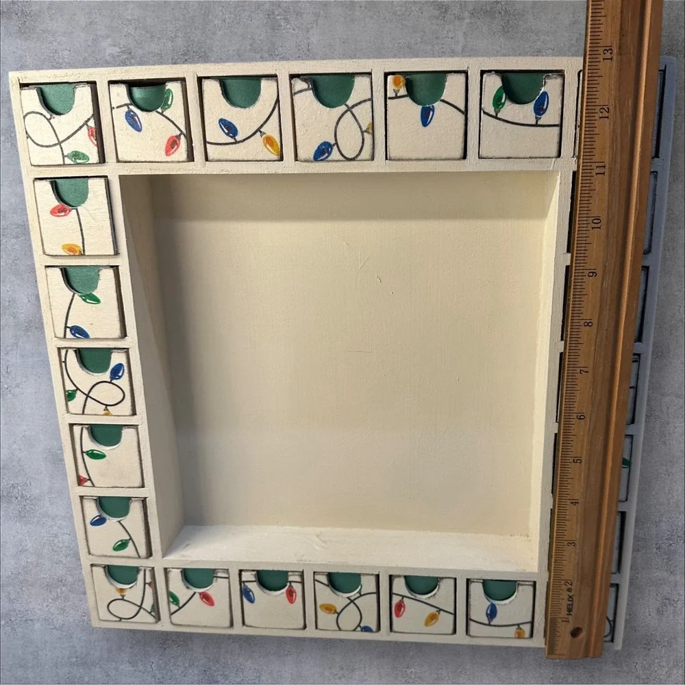 Wooden Advent Calendar 13x13 DIY‎ Preassembled, Empty Drawers - Silver Stickers